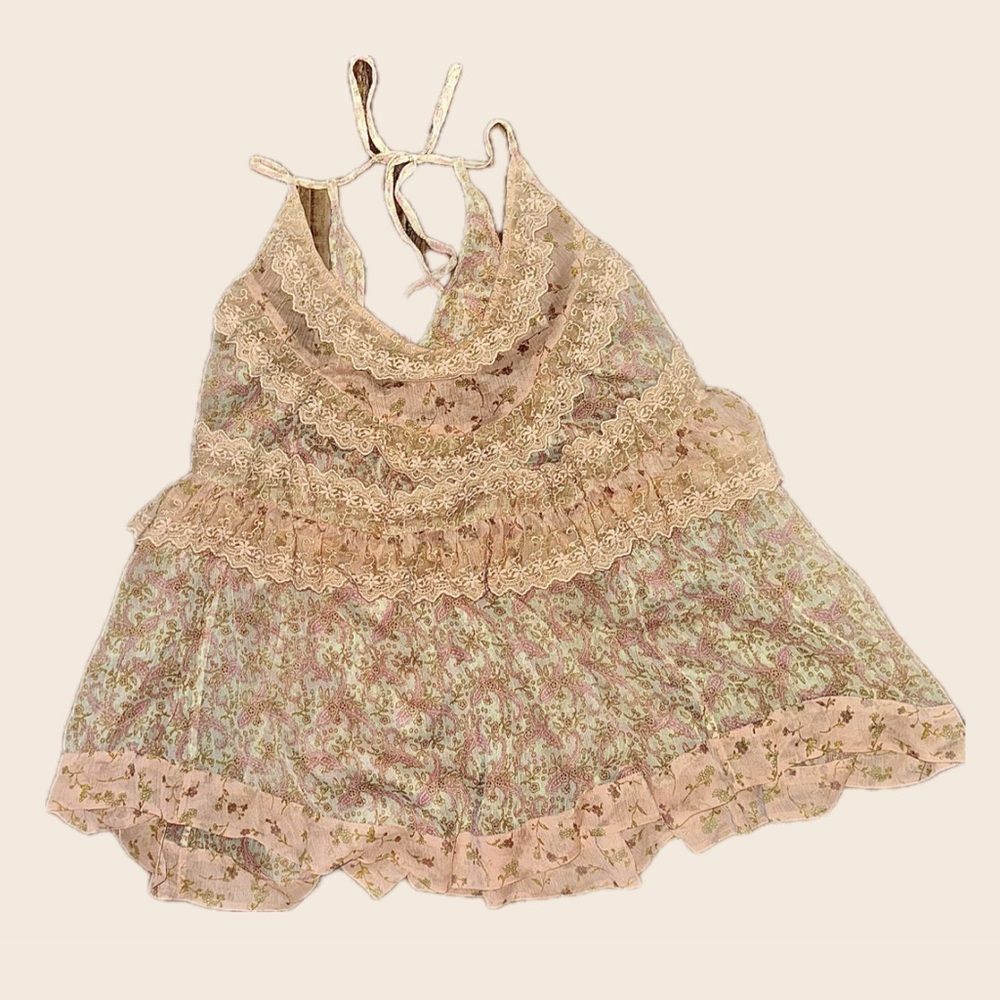 Free People Lace Trim Paisley Slip Dress